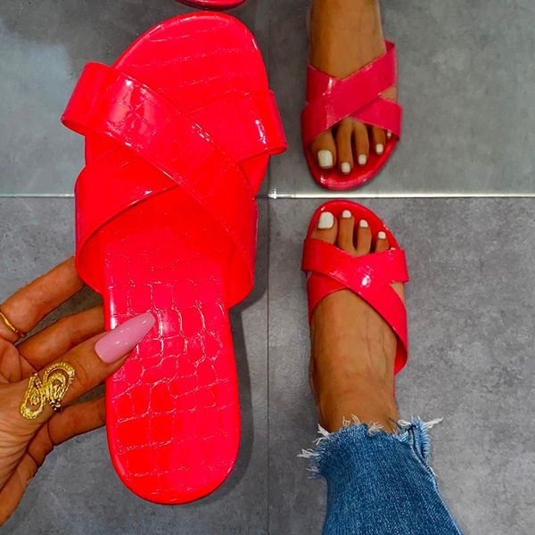 

slippers women shoes celebrities leather cross layer snake print flats open toe outdoor slides home mujer plus size 35-43, Black