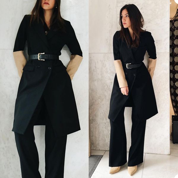 

spring black long women wedding pants suits mother of the bride suits with belt slim evening party tuxedos formal 2 pieces, Black;red