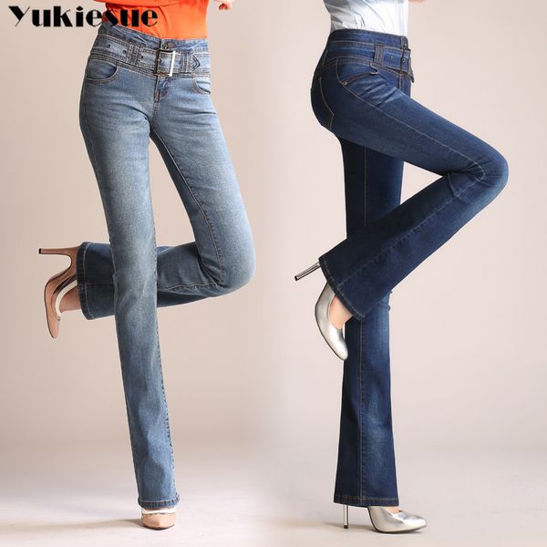 

plus size 26-33 skinny new autumn flare blue denim jeans woman with high waist flared pants feminino trousers jeans women 210222