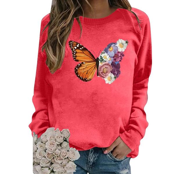 

women's hoodies & sweatshirts b utterfly printing women pullovers o-neck long sleeve casual loose fashion 2021 autumn winter, Black