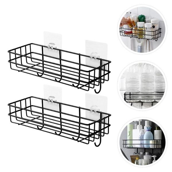 

hooks & rails 2pcs punch-household storage rack bathroom wall-mounted shelf