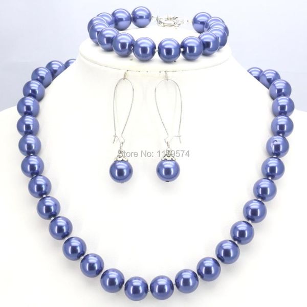 

earrings & necklace 10mm ornaments light blue glass pearl beads bracelet sets jewelry making design christmas gifts girls women, Silver