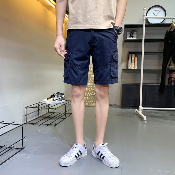 

men's shorts summer casual loose five points outdoor trendy cotton multi-pocket cargo pants, White;black