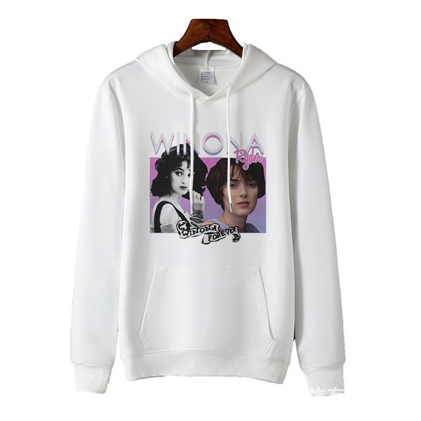 

european and american winter plush winona anderson printed versatile sweater solid color hooded loose sweater, Black