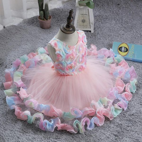

girl's dresses infant dress kids clothes costumes baby princess christening gown 1st year birthday party pos, Red;yellow