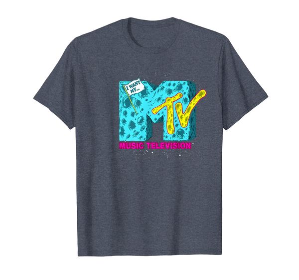 

mtv logo galaxy moon graphic t-shirt, White;black