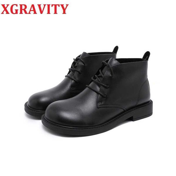 

xgravity s160 new big toe women boots fashion cow genuine leather autumn shoes female woman boots hand-mode leather shoes ladies 210429, Black