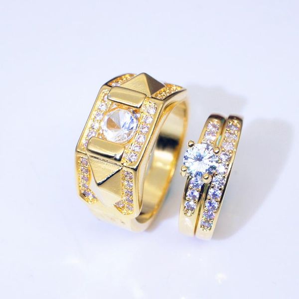

wedding rings fashion couple inlay cubic zircon luxury gold jewelry for women men engagement valentine's day gifts ring set, Slivery;golden