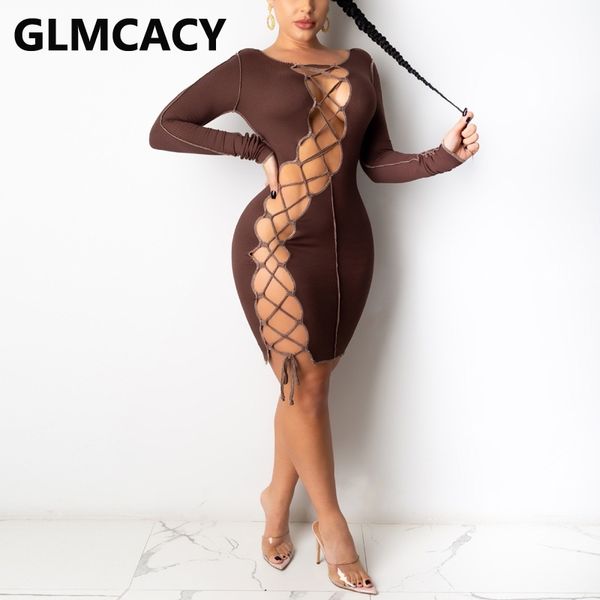 

women o-neck long sleeve lace up bodycon mini dress & club 210702, Black;gray