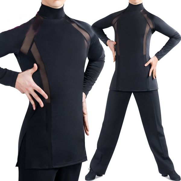 

new latin shirt men latin dance long sleeve high collar standard ballroom competition men latin dance clothes vdb827, Black;red