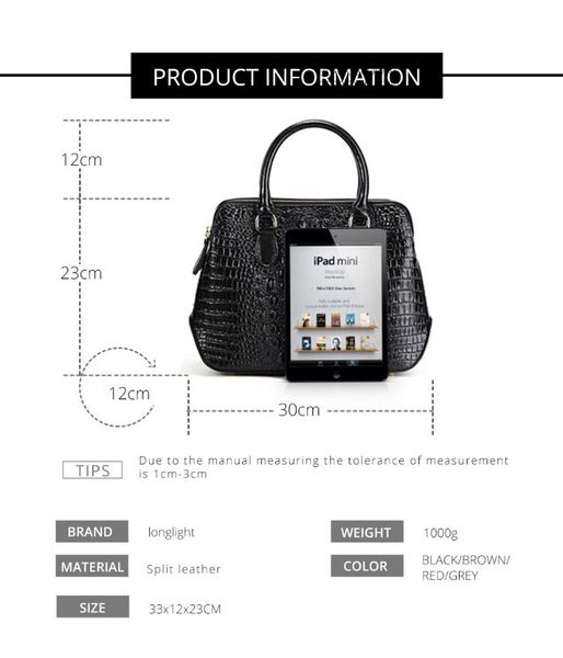 

longlight women split leather handbag fashionable crocodile pattern leather shoulder bag classical tote crossbody bag