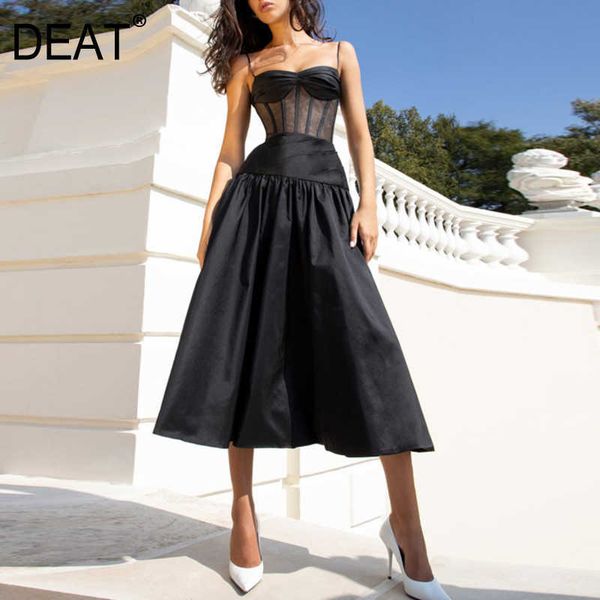 

[deat] summer fashion high waist sling knee-length sleeveless a-line elegant dress women quality 13c793 210527, Black;gray