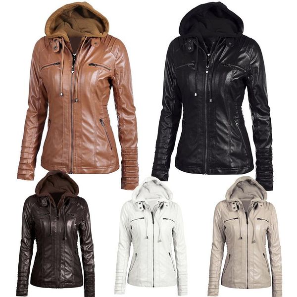 

women's jackets women hoodies winter moto leather jacket turn down collor ladies zipper outerwear faux pu female coat plus size, Black;brown
