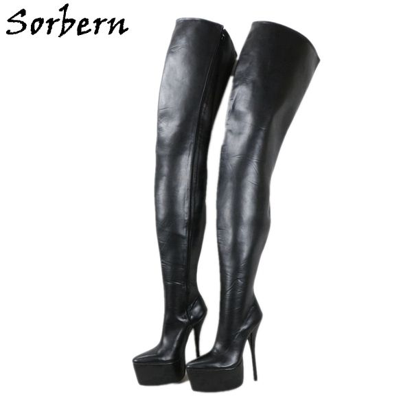 

sorbern 90cm long women boot thick hard shaft pointed toe platform boots crotch thigh high lady custom wide or slim fit, Black