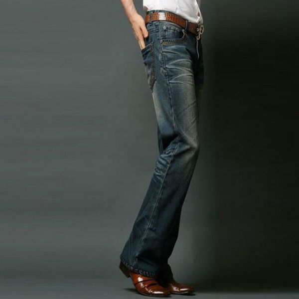 

big men mens boot cut leg flared loose fit high waist male designer classic denim jeans 14u7, Blue