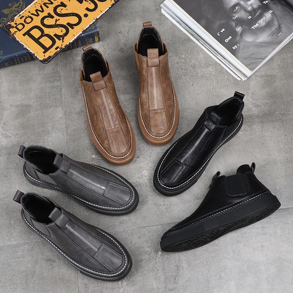

new autumn one foot flat heel leather korean casual board comfortable inner shallow mouth single shoe men's shoes, Black
