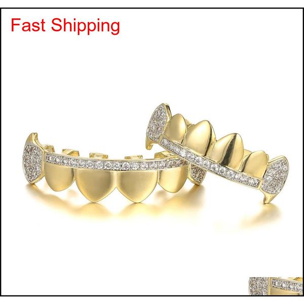 

fashion cubic zirconia gold teeth grills hiphop rocker halloween iced out caps bottom fang gril qylpvo beauty888, Silver