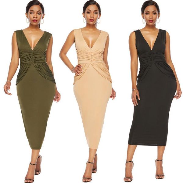 

casual dresses women summer maxi dress sleeveless v-neck draped slim long backless female party stretch vintage vestidos, Black;gray