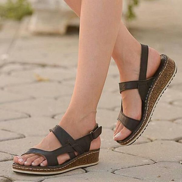 

sandals women classic summer soft bottom wedges shoes for heels beach casual, Black
