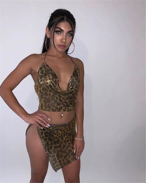 

new swimsuit women beach bathsuit 2021 bikini set nightclub cut backless chain leopard print polyester plus size separate for uzmf, Blue
