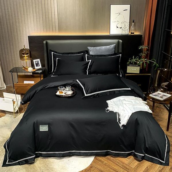 

bedding sets black el quality silky soft egyptian cotton set twin  king size 4pcs 1duvet cover 1bed sheet 2pillow shams #/l