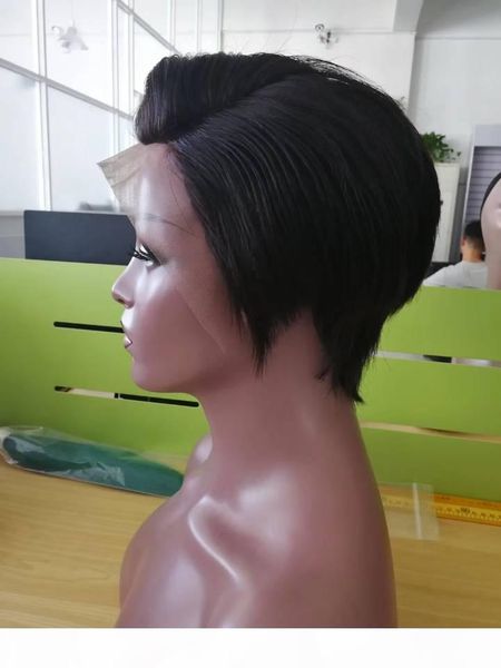 

malaysian lace front wigs with baby hair short bob lace front wigs for black women virgin pixie cut straight human hair wigs, Black;brown