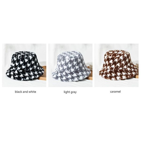 

wide brim hats style women houndstooth winter lattice hat outdoor warm wool round street party windproof beanie bird printed headgear, Blue;gray