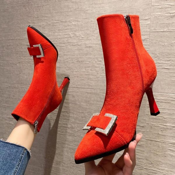 

boots pointed toe high-heeled rhinestone women's elastic1, Black