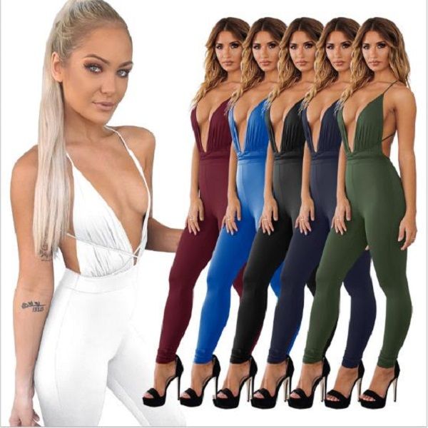 

womens simple pure color v neck jumpsuits long sleeve skinny tight club party lady fashion sheath bodysuits, Black;white