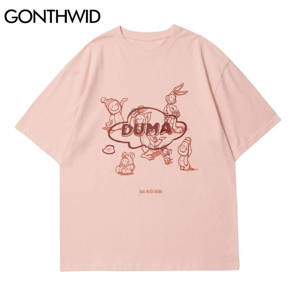 

short sleeve t-shirts men streetwear hip hop casual funny cartoon print tees shirts harajuku, White;black