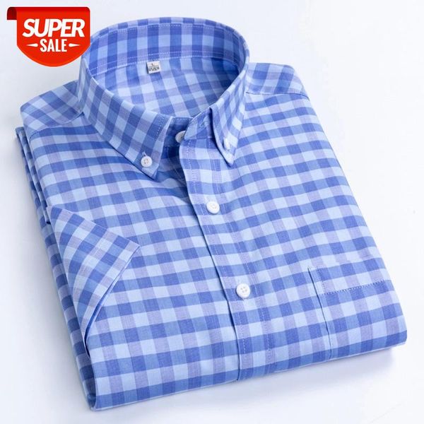 

summer men's checkered short sleeve shirts 100% cotton soft breathable quality casual plaid shirts for male #uw0o, White;black