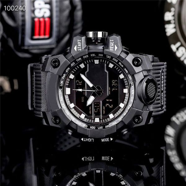 

luxury mens watches large dial rubber strap outdoor sports men led digital display watch reloj de los hombres, Slivery;brown