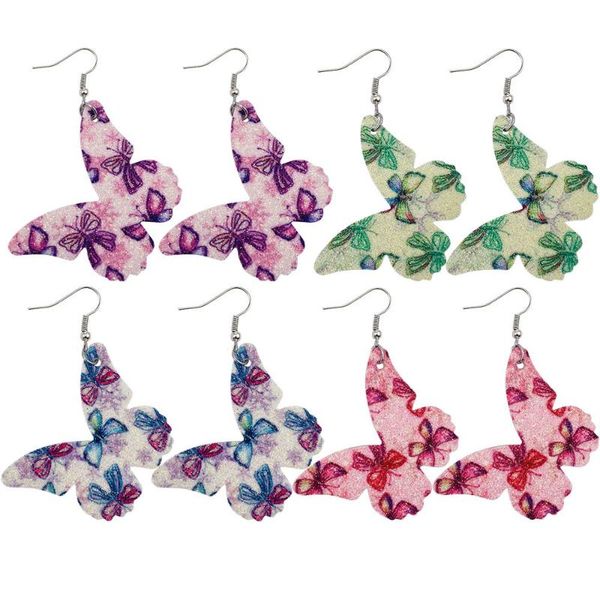 

dangle & chandelier fashion butterfly-shaped sequins pu faux leather earrings handmade female ladies gifts, Silver