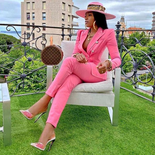 

women's two piece pants `fashion pink women set jacket coat& 2 two-piece casual party office suit female autumn new streetwear tt3, White