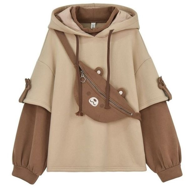 

houzhou kawaii cute oversize hoodie harajuku anime pullover korean fashion streetwear women aesthetic bear long sleeve coat 210805, Black