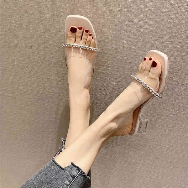 

heel thick slippers sandals crystal for women to wear in summer i4tt, Black