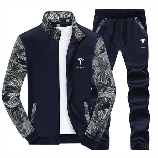 

tesla car logo 2 men tracksuit piece sets hoodie pants pullover suit sportwear casual clothing, Gray