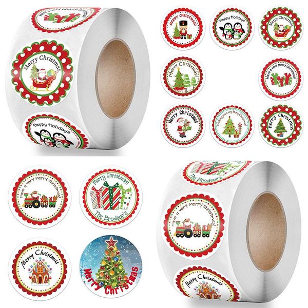 

gift wrap 500pcs/roll christmas adhesive round label stickers snowman pattern scrapbooking supplies stationery decals box decoration