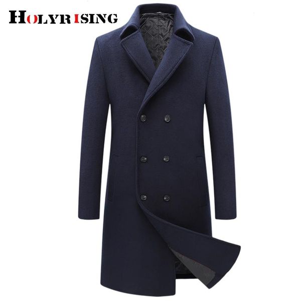 

men's wool & blends autumn winter men woolen jackets long thicken trench warm sobretudo masculino leisure blend overcoats double breast, Black