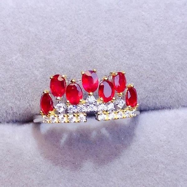 

cluster rings colife jewelry 100% real ruby ring for party 3mm * 4mm silver 925 gift woman, Golden;silver