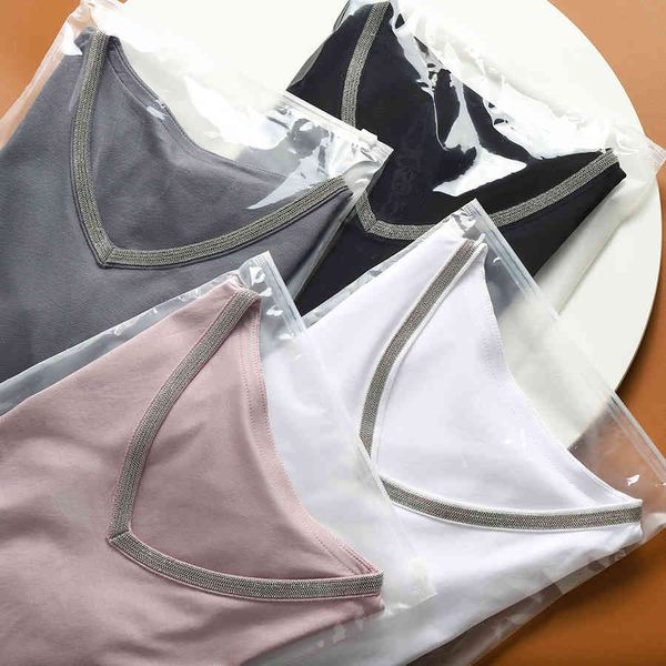 

women's t-shirt 100% brand fashion women high luxury summer beaded diamond cotton chain slim short sleeved t-shirt tees g9au, White