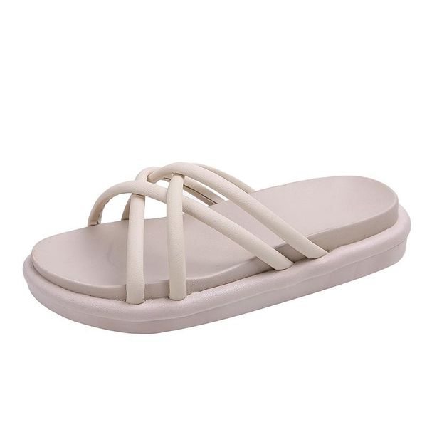 

slippers 2021 summer fashion women's wedges women solid color cross straps sandals outdoor no-slip ladies beach, Black