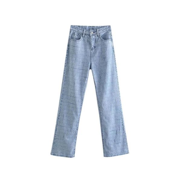 

women's jeans ins blogger plaid casual washing mop trousers female american retro girl high waist straight dlzk700, Blue