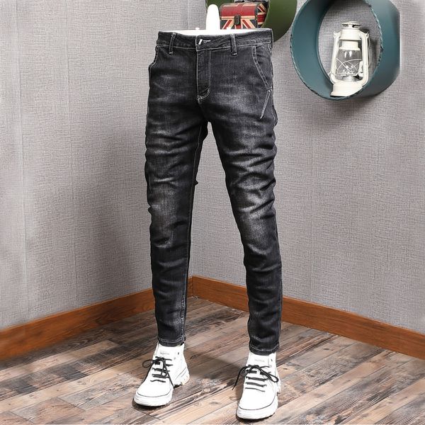 

2021 new mens korean version trend simple personality black denim regular / plus veet ny jeans men moda j4tb, Blue