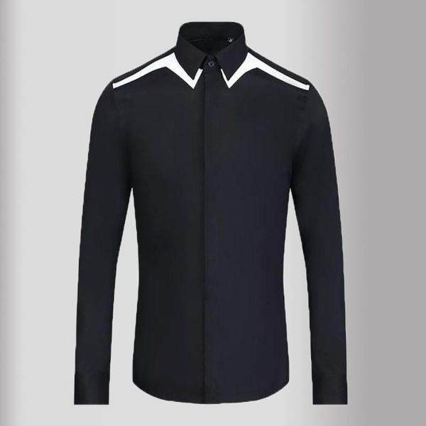 

men's casual shirts simple mens luxury black white shoulder splice long sleeve dress fashion slim fit male, White;black
