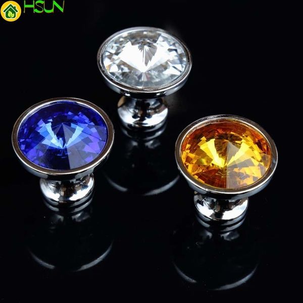 

yellow clear blue diamond head drawer cabinet knobs pulls silver glass crystal rhinestone bookcase dresser door handles knobs