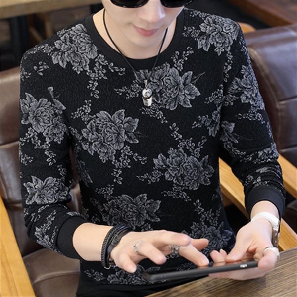 

2021 new men's casual color matching letter round neck long-sleeved t-shirt bottoming shirt nou9, White;black