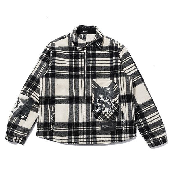 

2021 american autumn new we11done plaid flannel jacket men's woolen street style shirt for men and women p0n9, White;black