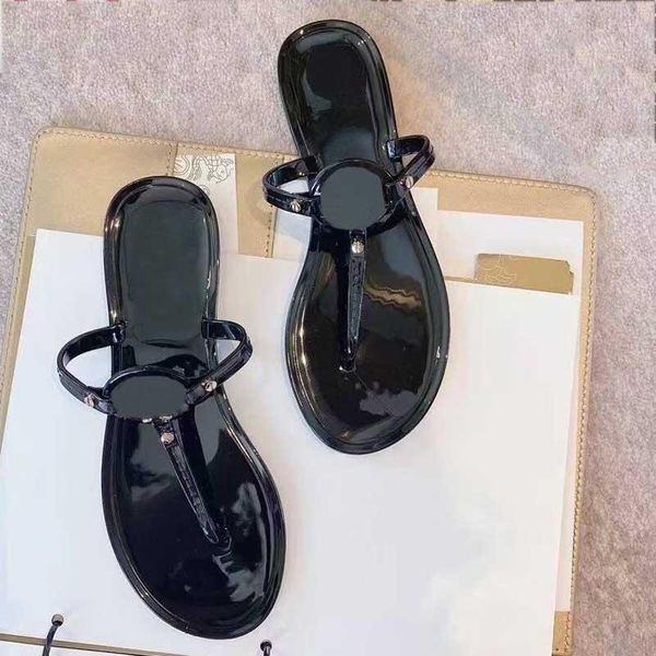 

slippers fashion summer flip flops pvc woman sandals shoes metal decoration flat girls cool beach slides jelly outdoor, Black