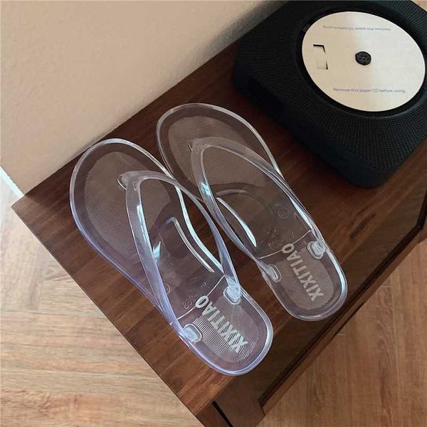 

summer transparent flip-flop women sandals soft bathroom outdoor slippers women non-slip basic home shoes women slides 210611, Black